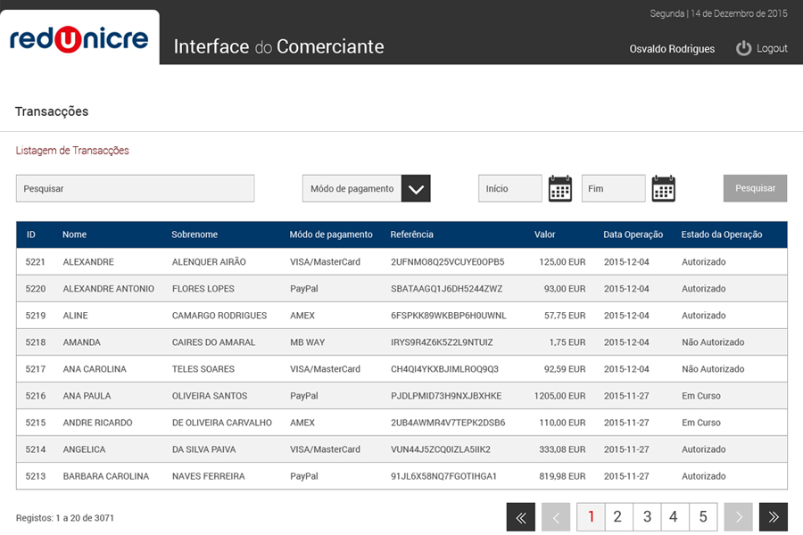 Gateway de Pagamentos Redunicre – Interface do Comerciante