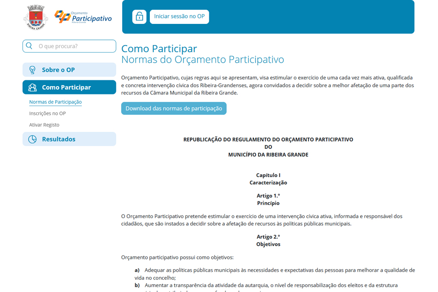 Orçamento Participativo da Câmara Municipal da Ribeira Grande