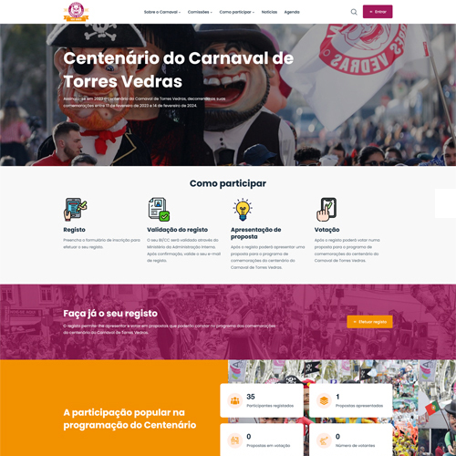 Website das comemorações do centenário do Carnaval de Torres Vedras