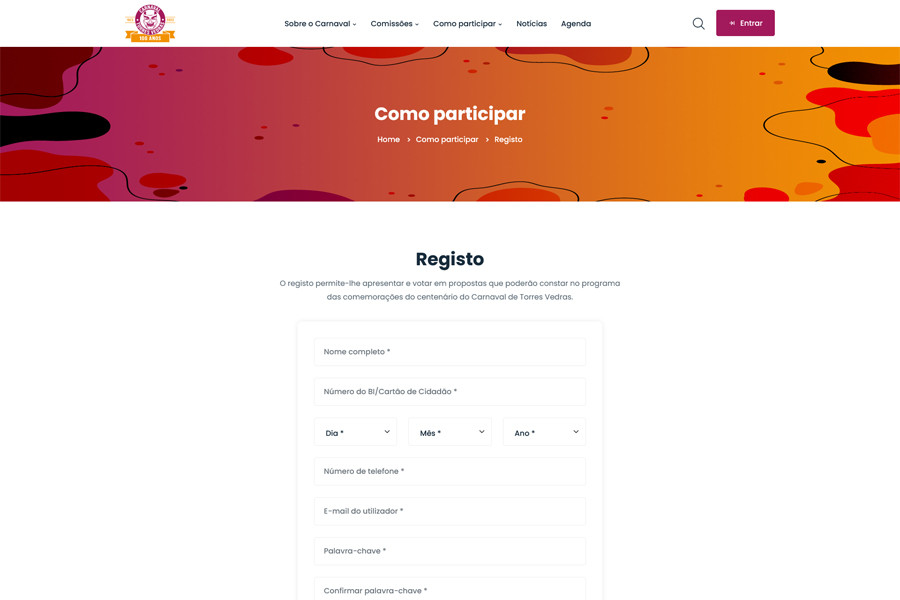 Website das comemorações do centenário do Carnaval de Torres Vedras